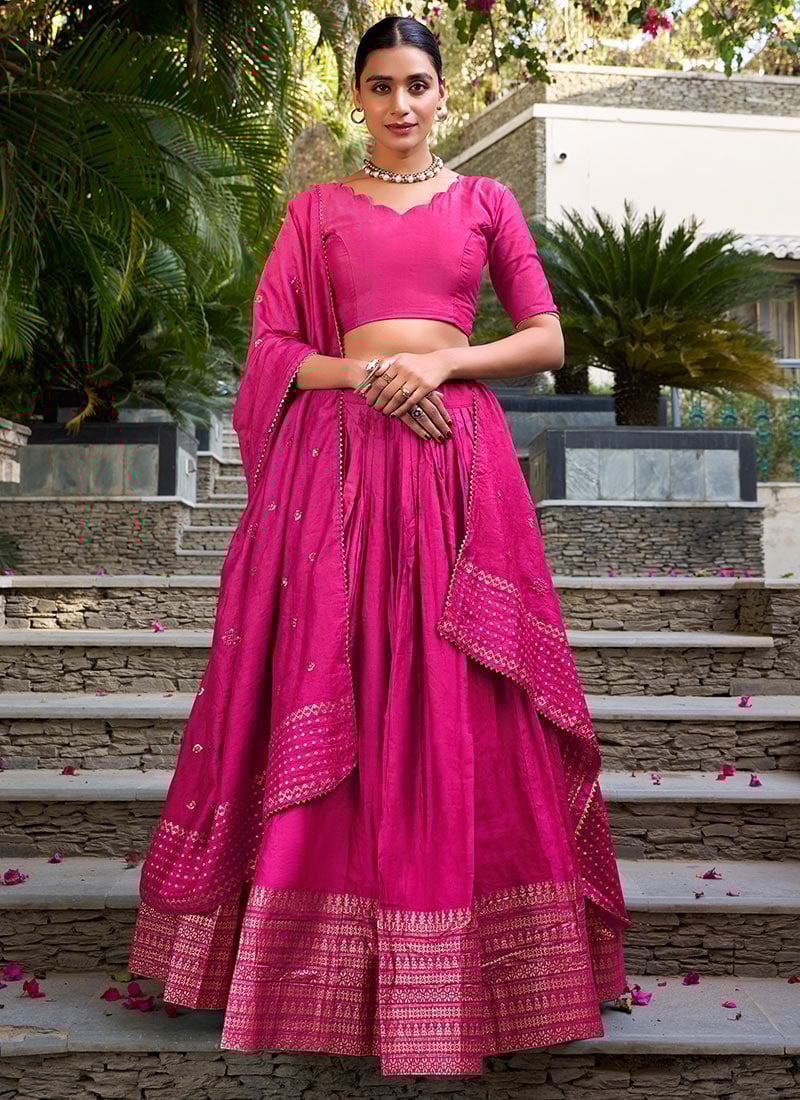 Pink Chanderi Zari Umbrella Lehenga Festive Wear