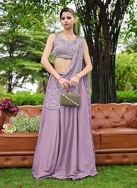 Pink Chiffon Lehenga Saree with Cut Dana Work