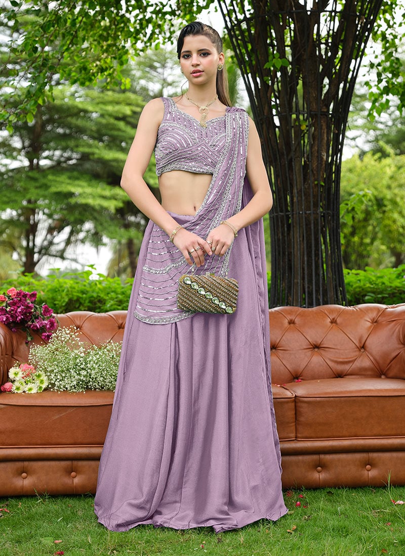 Pink Chiffon Lehenga Saree with Cut Dana Work After Six Wear