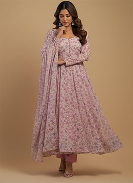 Pink Chiffon Printed Anarkali Suit