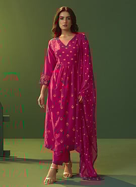 Pink Chinnon Cotton Bland Printed Straight Pant Suit