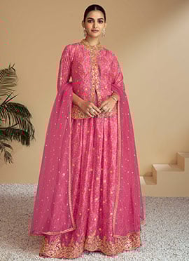 Pink Chinnon Hand Work Bandhini Print Palazzo Suit Elegance