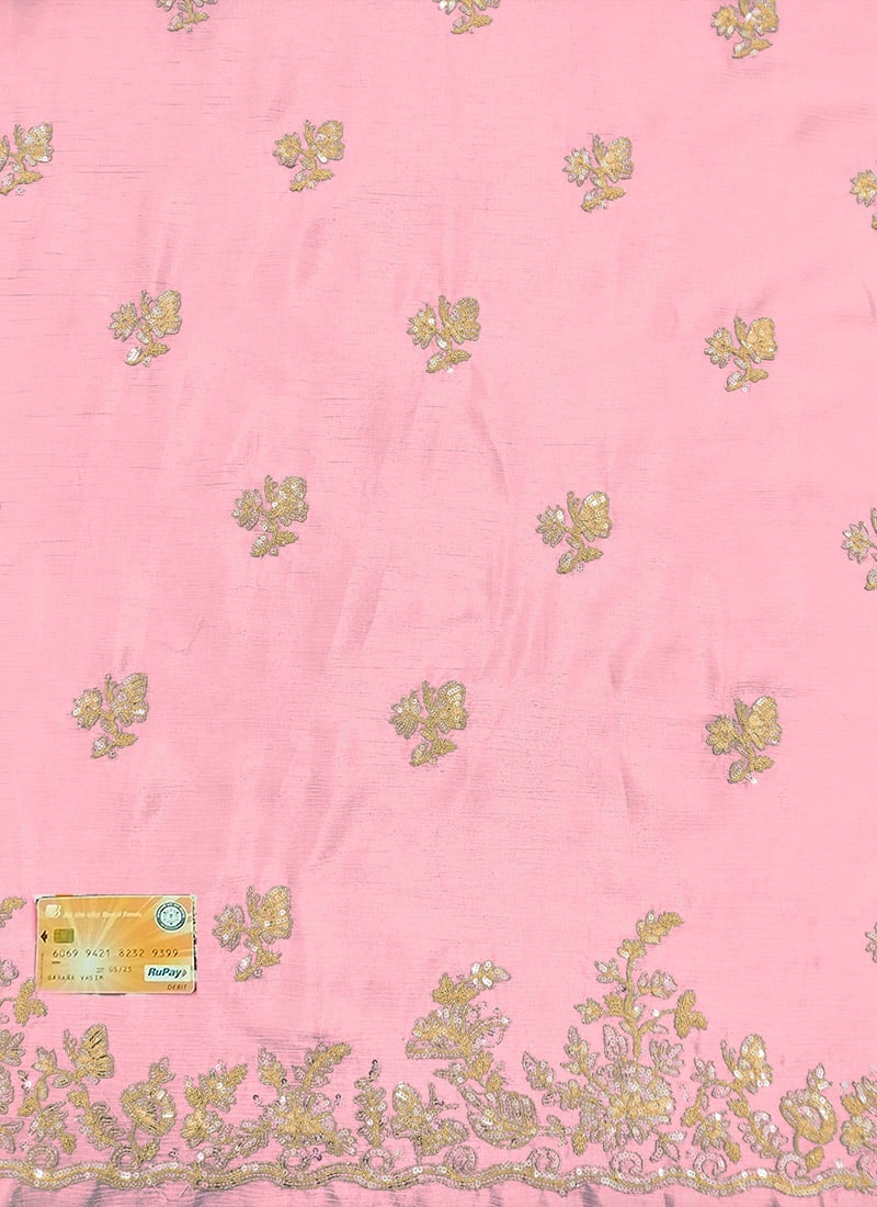 Pink Chinon Cord Work Fabric