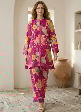 Pink Chinon Digital Print Indowestern Co Ord Set