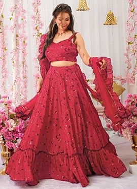 Pink Chinon Digital Print Umbrella Lehenga
