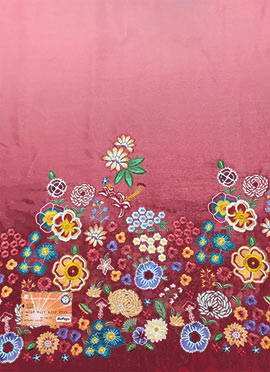 Rose pink Ombre Chinon Embroidered Fabric