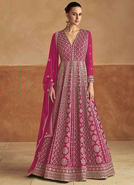 Pink Chinon Embroidered Sequins A Line Anarkali Suit