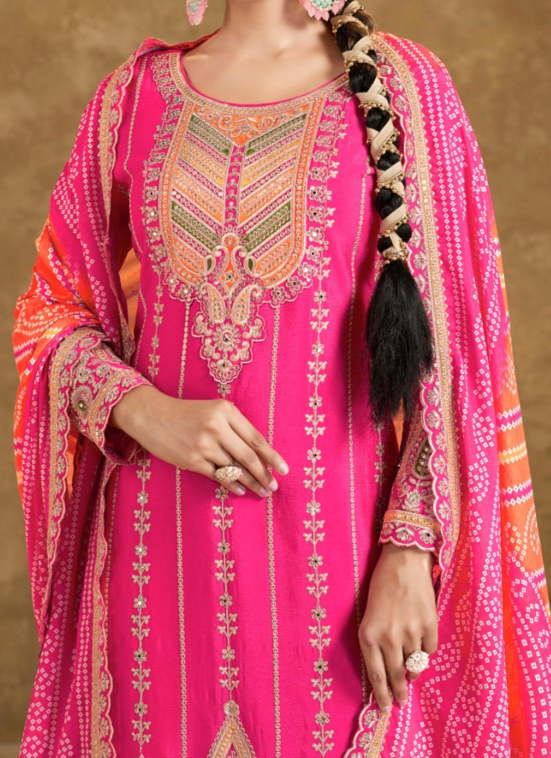 Pink Chinnon Punjabi Style Dhoti Style Salwar Suit