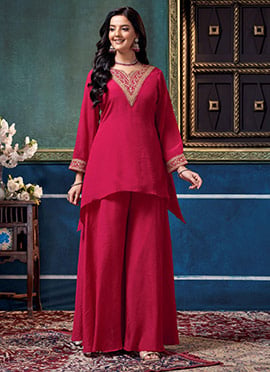 Pink Chinon Embroidered Sequins Elegant Co Ord Set