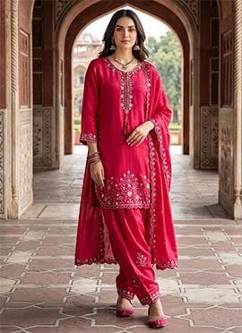Pink Chinon Embroidered Sequins Farshi Suit