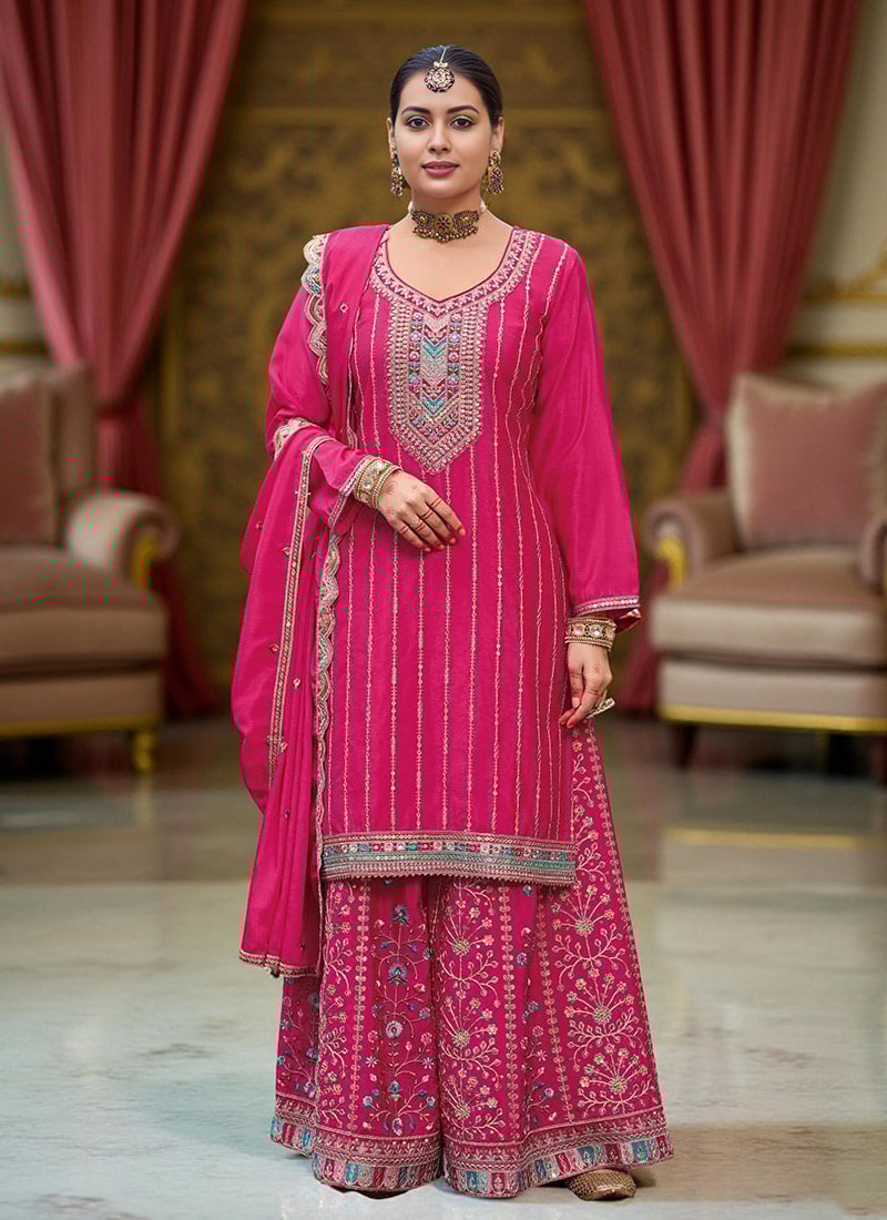 Pink Chinon Embroidered Sequins Pakistani Suit Festive Wear