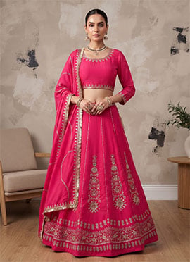 Pink Chinon Golden Thread Embroidered Sequins Lehenga