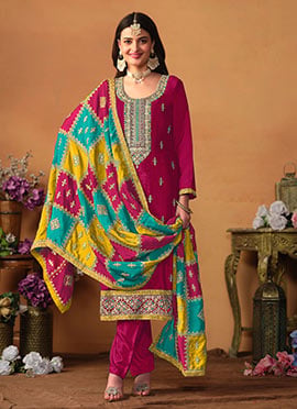 Pink Chinon Sequins Embroidered Straight Pant Suit