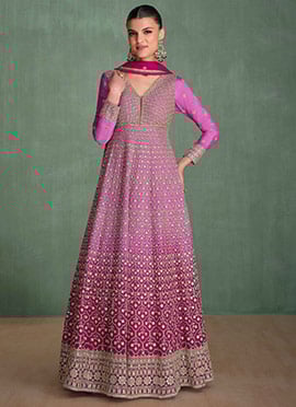 Pink Chinon Silk Embroidered Sequins A Line Gorgeous Anarkali Suit