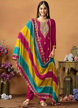 Pink Chinon Silk Embroidered Sequins Straight Pant Suit