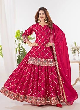 Pink Chinon Silk Sequins Embroidered Palazzo Suit