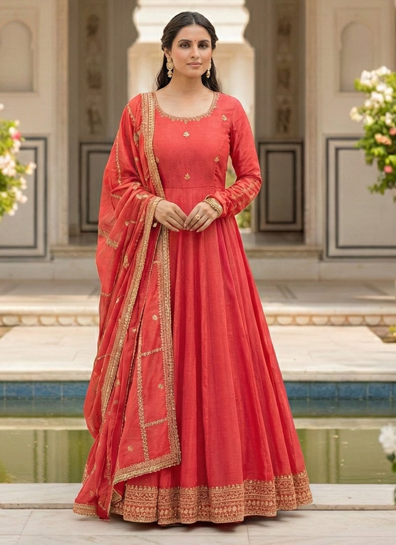 Pink Chinon Silk Sequins Zari Anarkali Suit Festive Wear