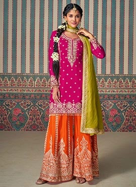 Pink Chinon Silk Zari Embroidered Sequins Pakistani Stunning Palazzo Suit