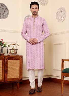 Pink Cotton Embroidered Kurta Pyjama