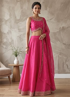 Pink Cotton Embroidered Sequins Lehenga