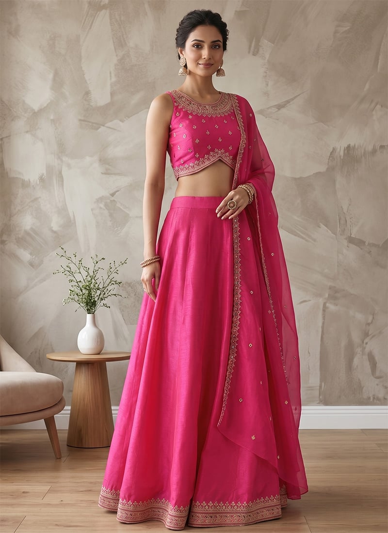 Pink Cotton Embroidered Sequins Lehenga After Six Wear