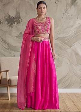 Pink Cotton Embroidered Sequins Lehenga