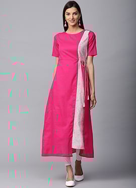 Pink Cotton Long Kurti