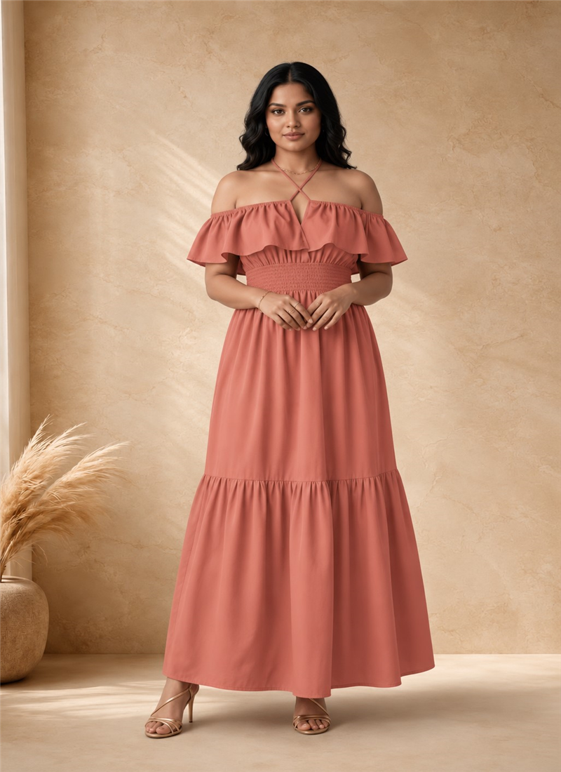 Pink Cotton Off Shoulder Smocked Maxi Dress After Six Wear