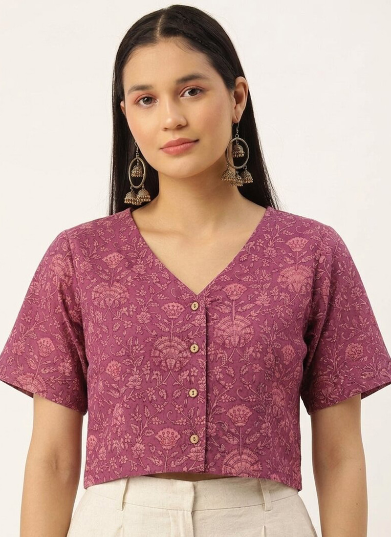 Pink Cotton Printed Classy Blouse After Six Wear