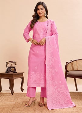 Pink Cotton Printed Classy Straight Pant Suit