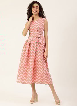 Pink Cotton Printed Dress
