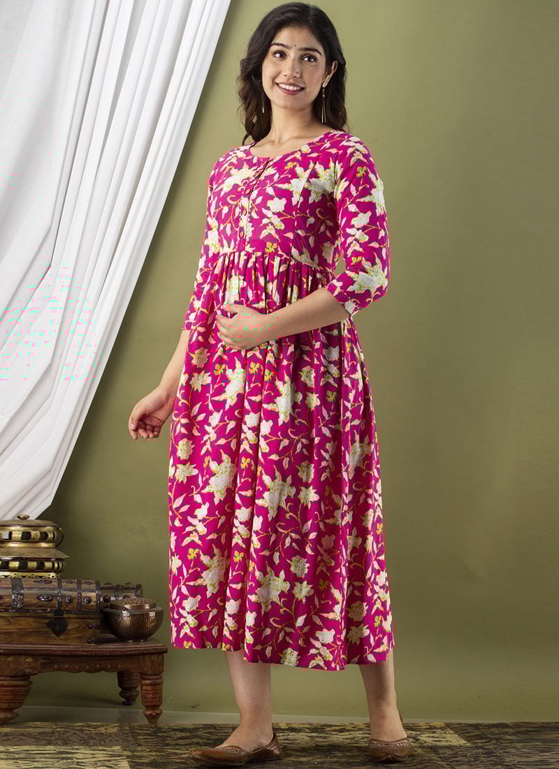Pink Cotton Printed Dress After Six Wear
