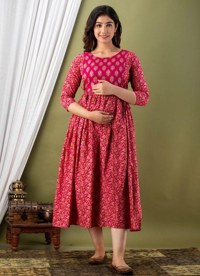 Pink Cotton Printed Dress After Six Wear