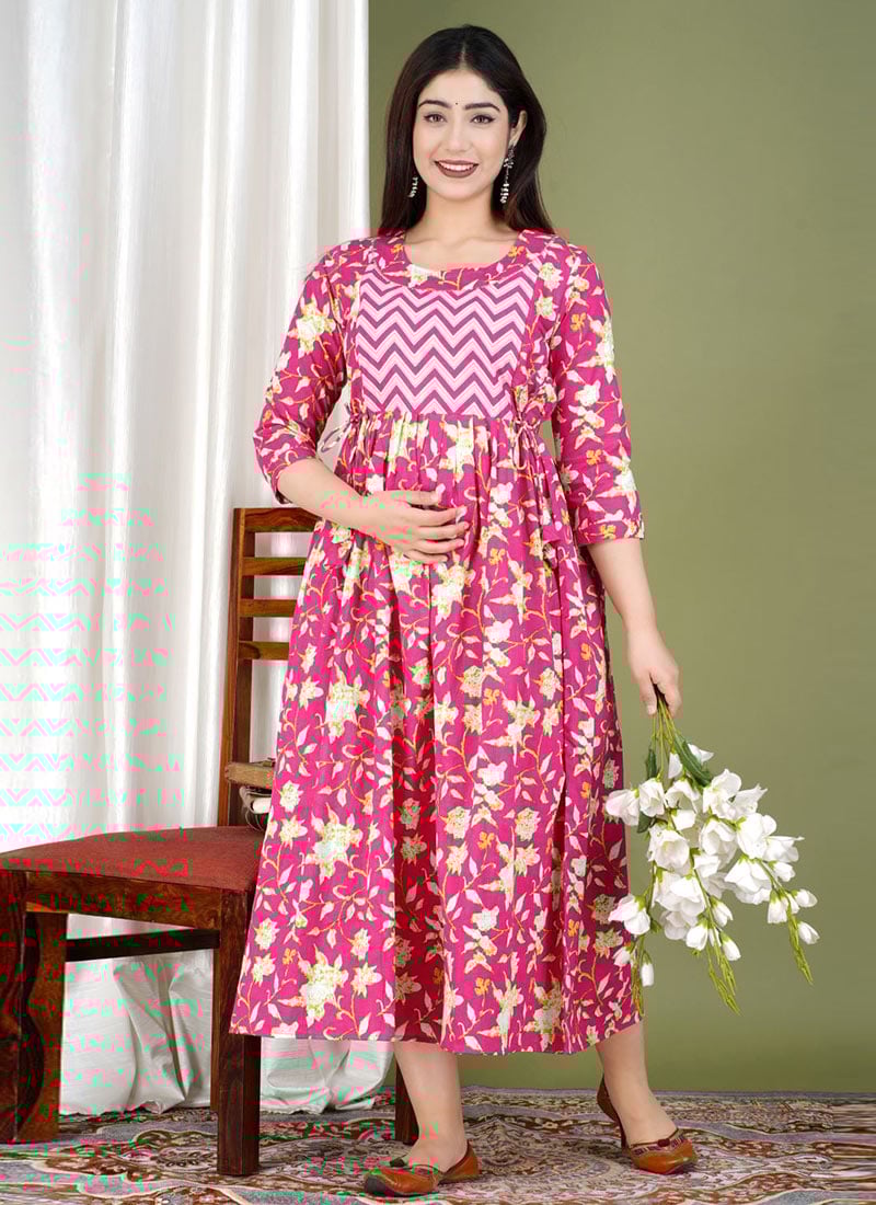 Pink Cotton Printed Dress After Six Wear