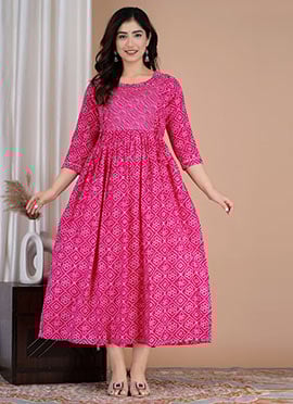 Pink Cotton Printed Dress