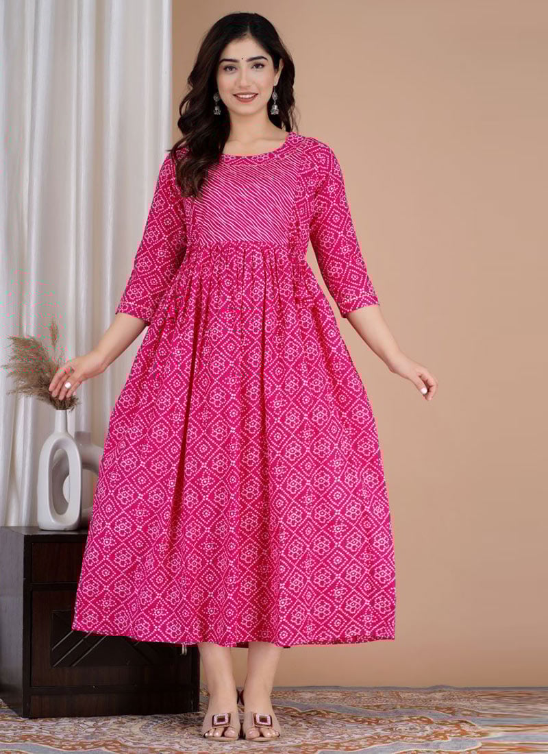 Pink Cotton Printed Dress After Six Wear
