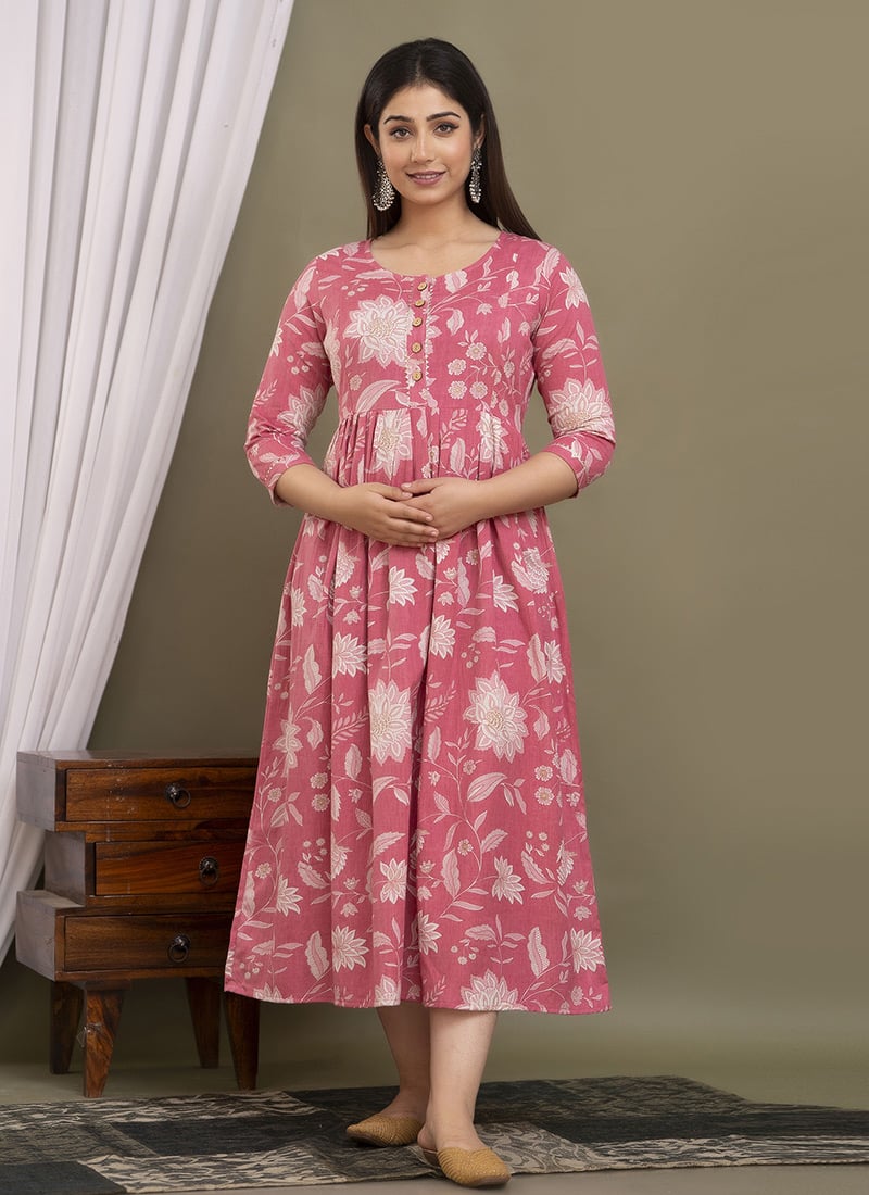 Pink Cotton Printed Dress After Six Wear