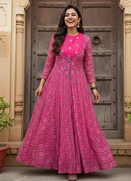 Pink Cotton Printed Gown