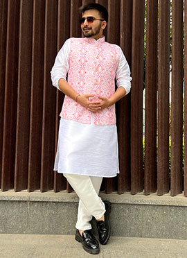 Pink Cotton Printed Jacket