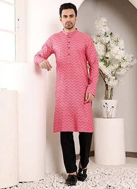 Pink Cotton Printed Kurta Pyjama