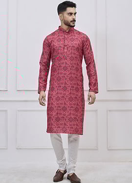 Pink Cotton Printed Kurta Pyjama