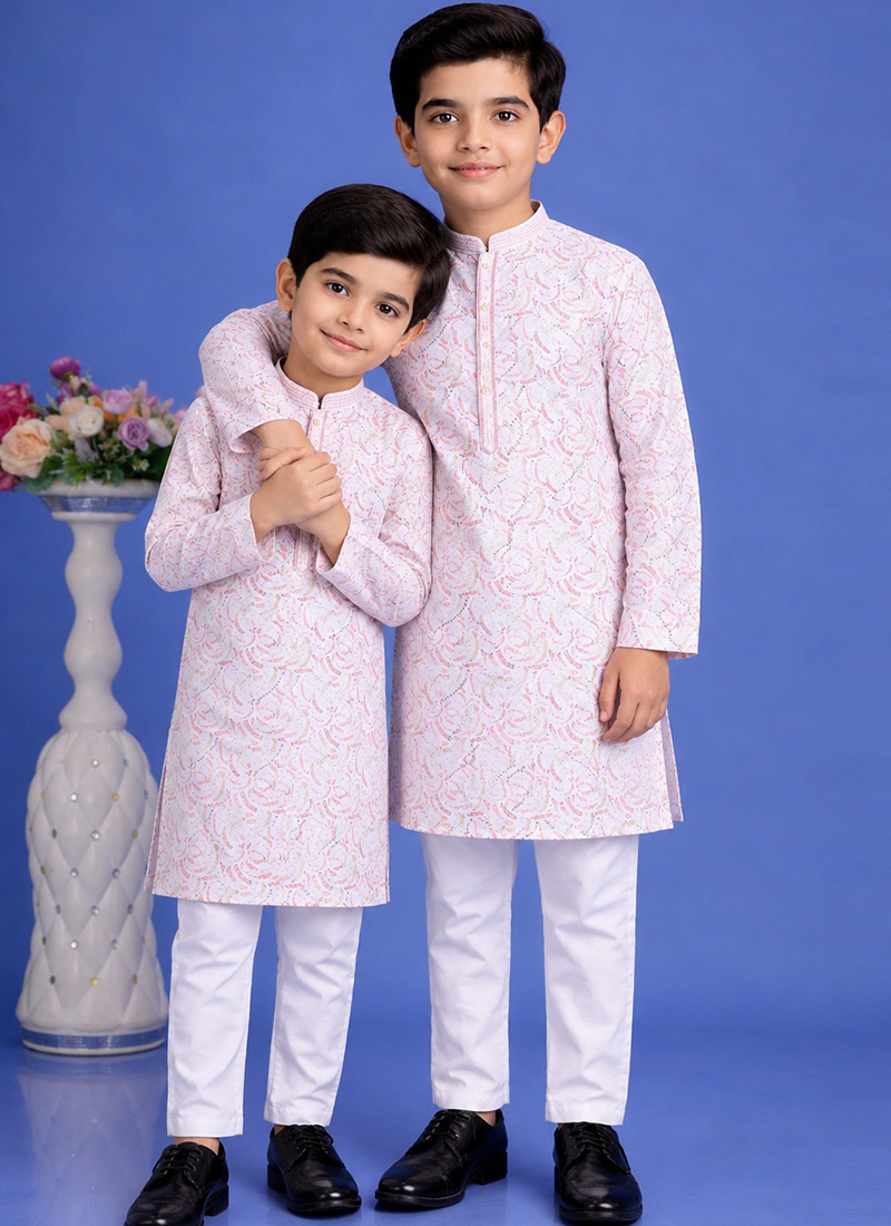 Pink Cotton Printed Kurta Pyjama Set