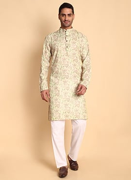 Pink Cotton Printed Kurta Pyjama Set