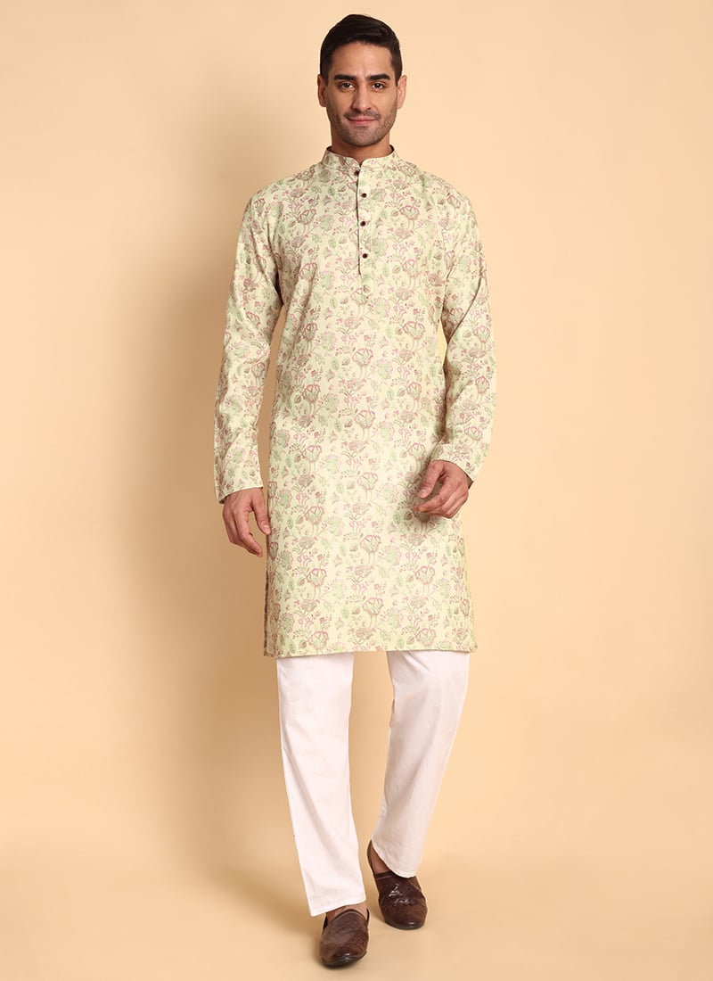Pink Cotton Printed Kurta Pyjama Set Festive Wear