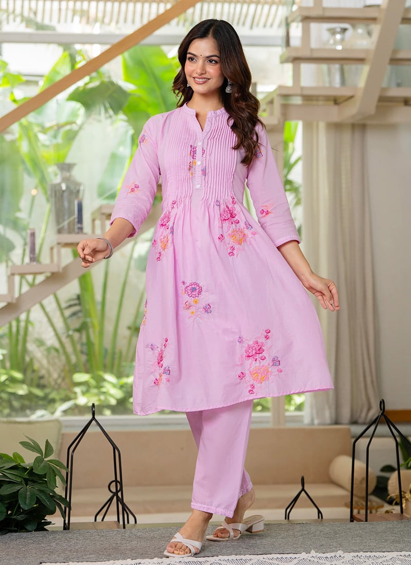 Pink Cotton Printed Kurta Straight Pant Set After Six Wear