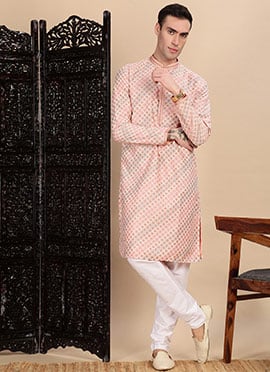 Pink Cotton Sequins Kurta