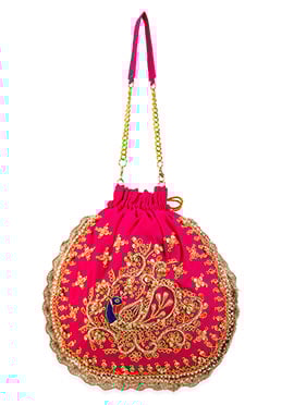 Pink Cotton Sequins Moti Zari Potli