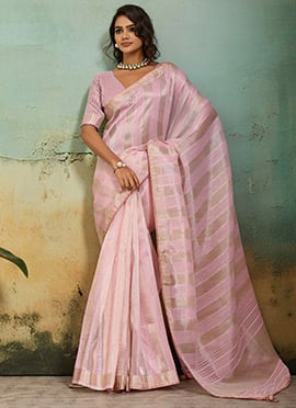 Pink Cotton Silk Blend Zari Woven Saree