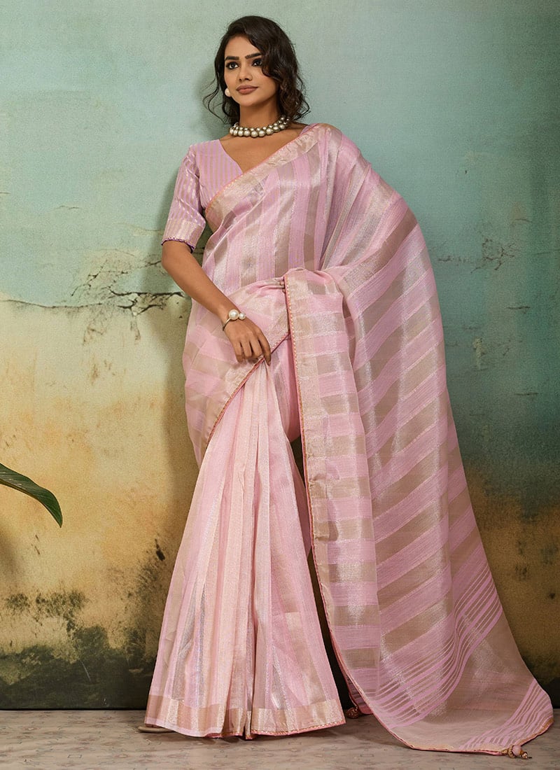 Pink Cotton Silk Blend Zari Woven Saree Festive Wear