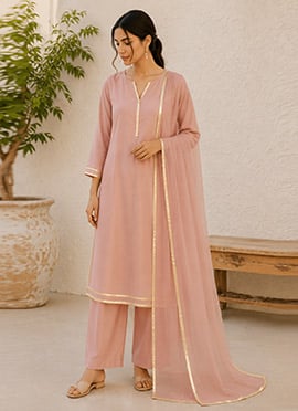 Pink Cotton Straight Suit